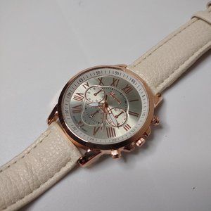 Geneva Rose Gold Tone And Off White Watch
